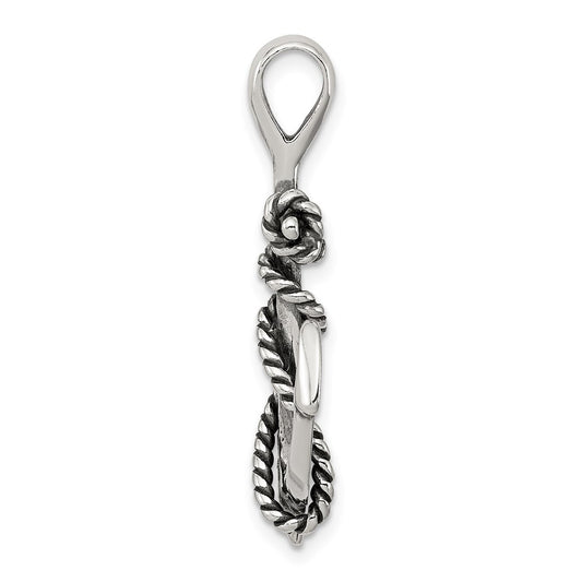 Sterling Silver Antiqued Anchor and Rope Pendant QC4972
