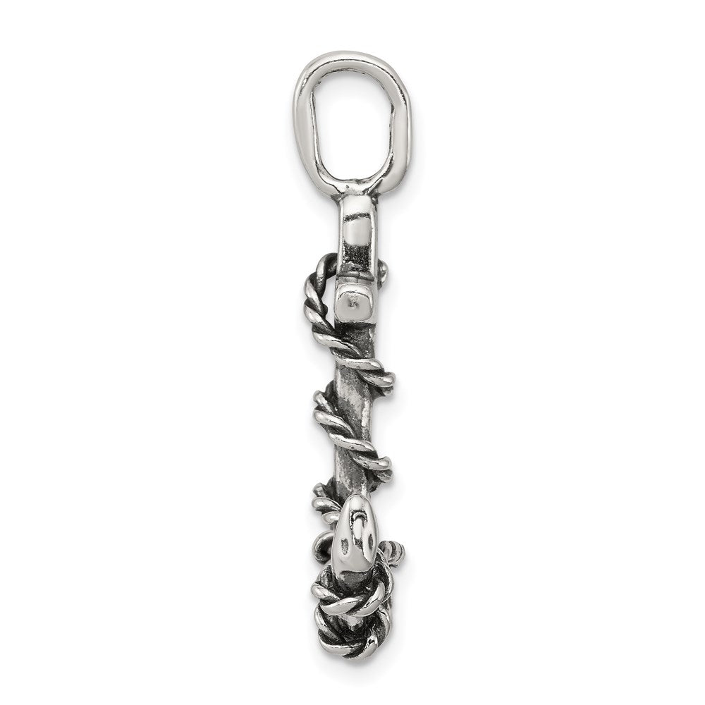 Sterling Silver 3D Antiqued Anchor and Rope Pendant QC4977