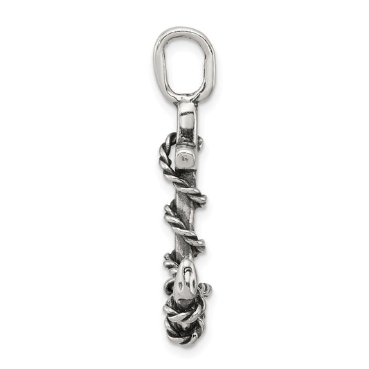 Sterling Silver 3D Antiqued Anchor and Rope Pendant QC4977