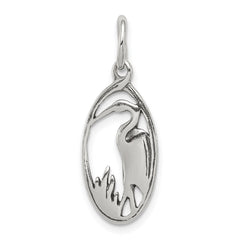 Sterling Silver Antiqued Crane in Oval Frame Charm QC5023