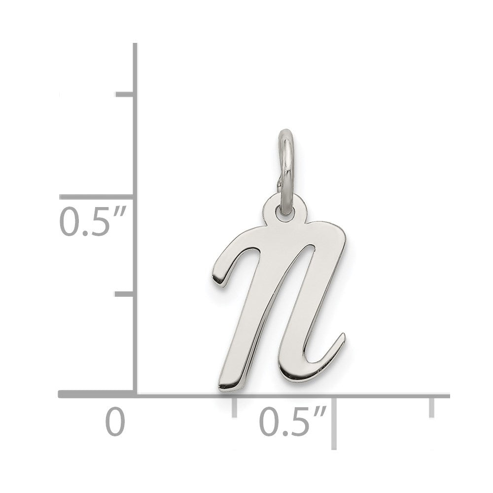 Sterling Silver Rhodium-plated Script Letter N Initial Charm QC5080N