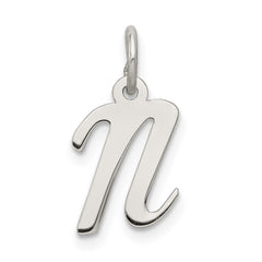 Sterling Silver Rhodium-plated Script Letter N Initial Charm QC5080N