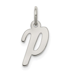 Sterling Silver Rhodium-plated Script Letter P Initial Charm QC5080P