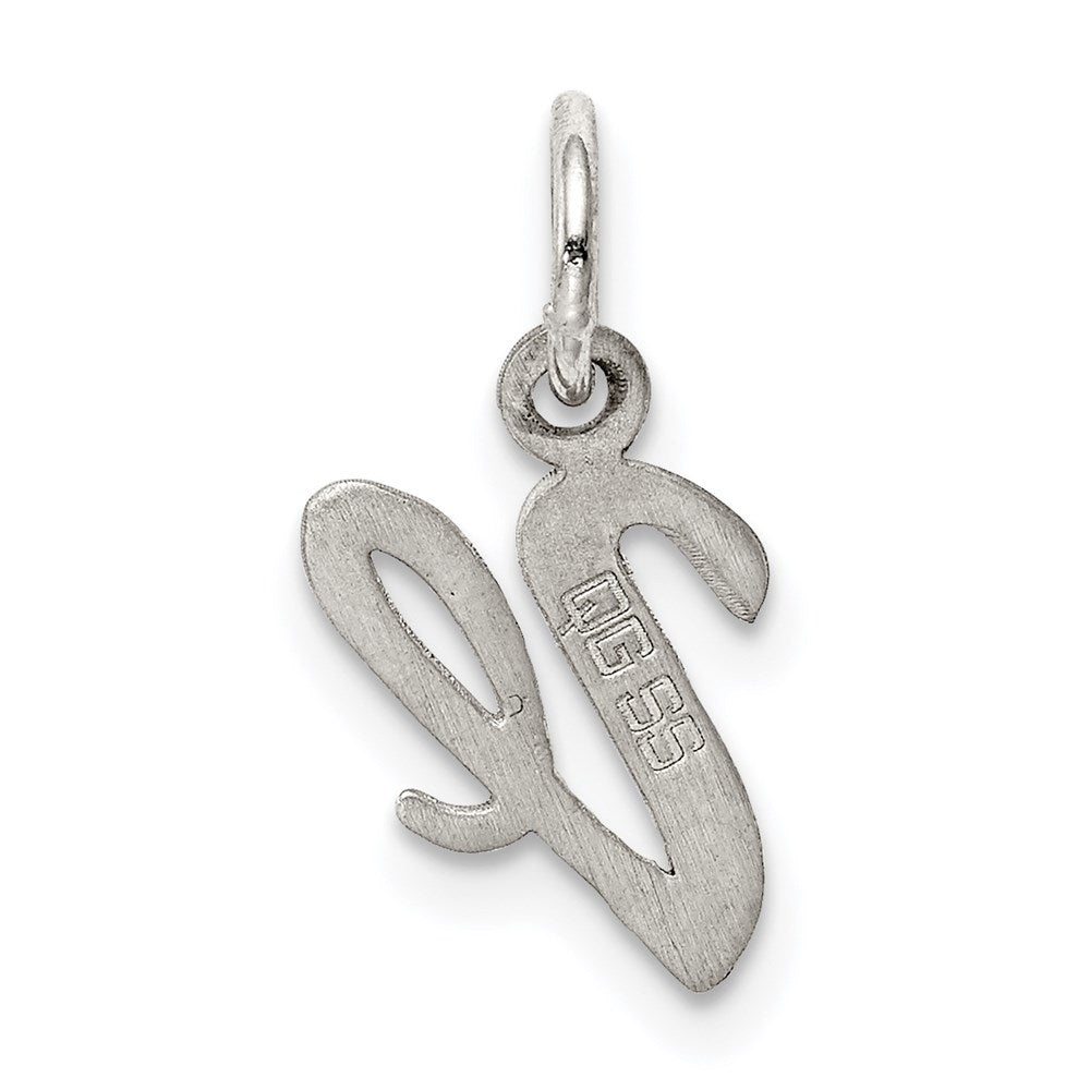 Sterling Silver Rhodium-plated Script Letter V Initial Charm QC5080V