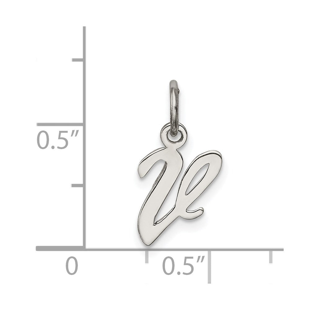 Sterling Silver Rhodium-plated Script Letter V Initial Charm QC5080V