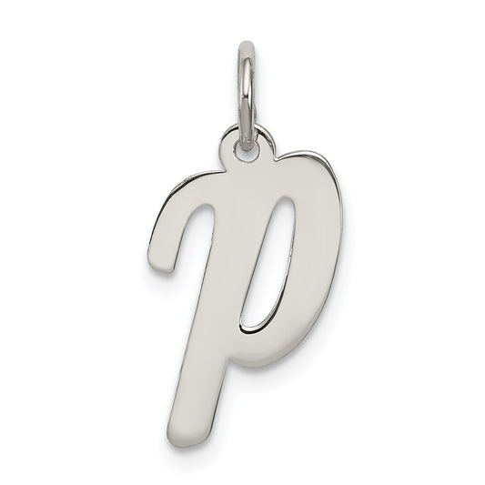 Sterling Silver Rhodium-plated Script Letter P Initial Charm QC5082P
