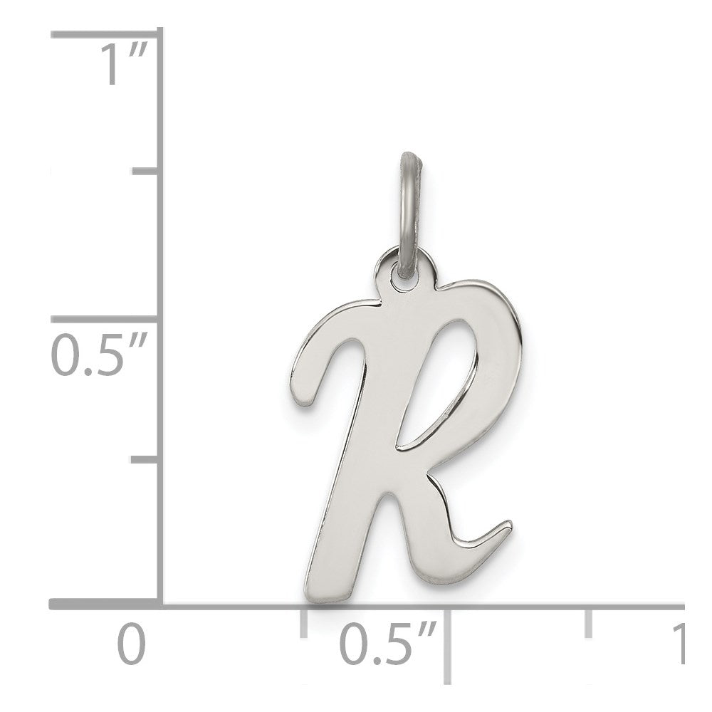 Sterling Silver Rhodium-plated Script Letter R Initial Charm QC5082R