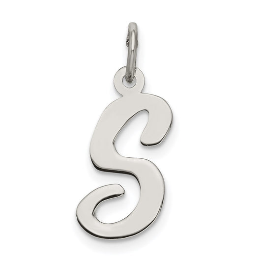 Sterling Silver Rhodium-plated Script Letter S Initial Charm QC5082S
