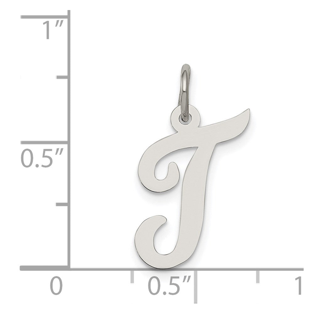 Sterling Silver Rhodium-plated Script Letter T Initial Charm QC5082T