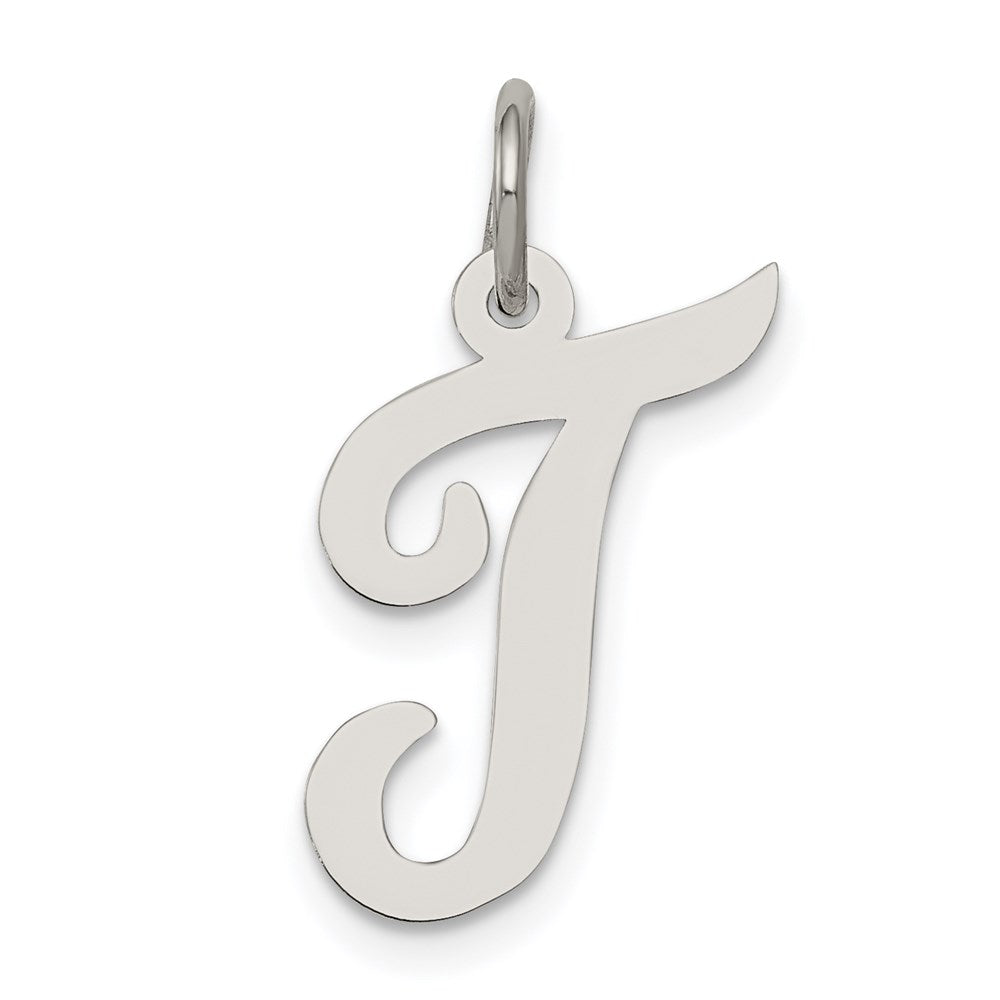 Sterling Silver Rhodium-plated Script Letter T Initial Charm QC5082T