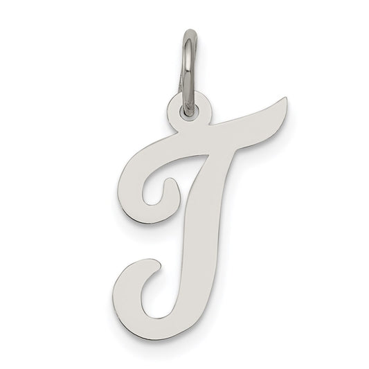 Sterling Silver Rhodium-plated Script Letter T Initial Charm QC5082T