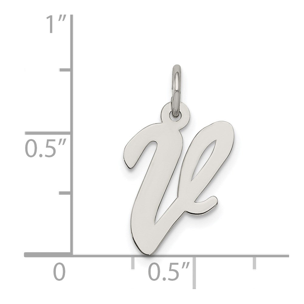 Sterling Silver Rhodium-plated Script Letter V Initial Charm QC5082V
