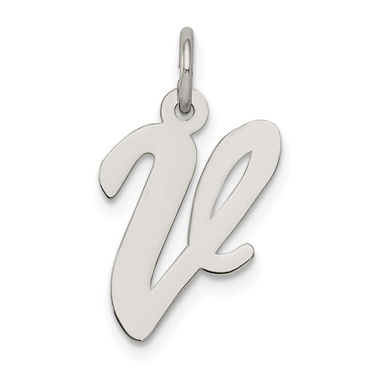 Sterling Silver Rhodium-plated Script Letter V Initial Charm QC5082V