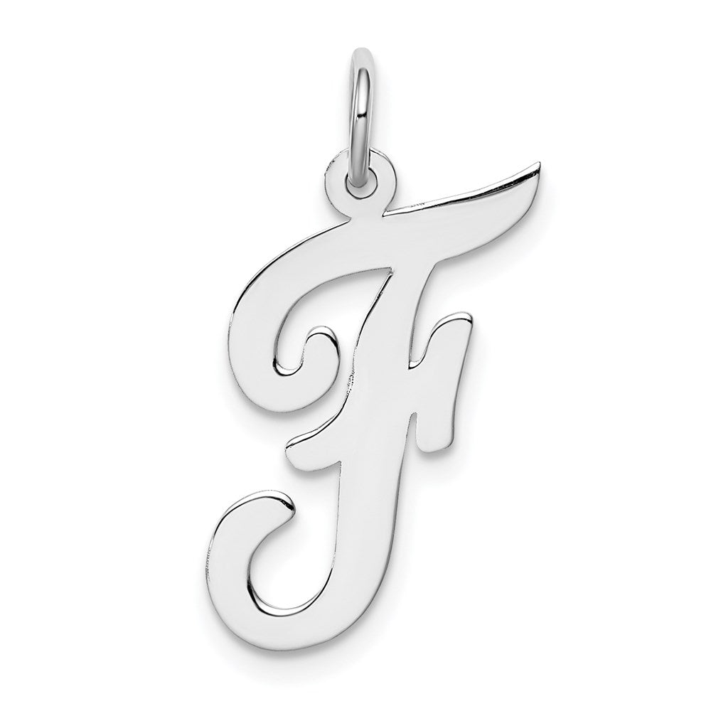 Sterling Silver Rhodium-plated Script Letter F Initial Charm QC5084F