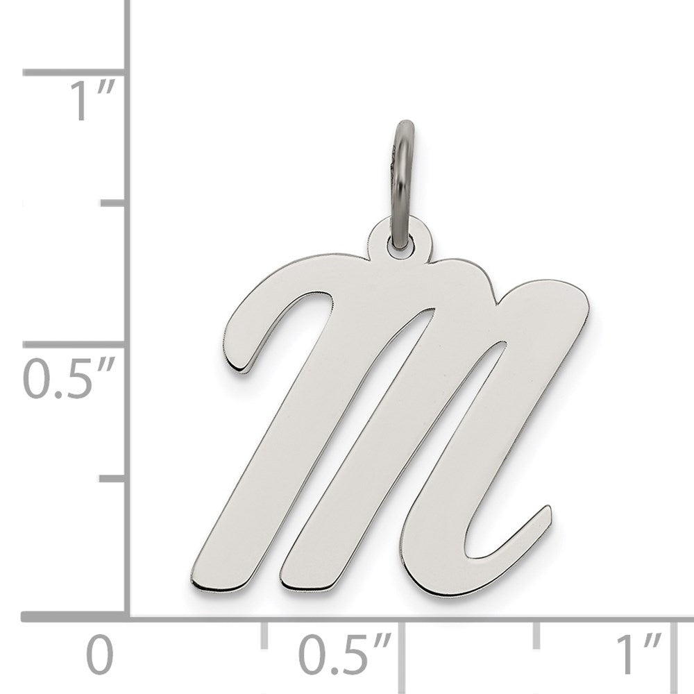 Sterling Silver Rhodium-plated Script Letter M Initial Charm QC5084M