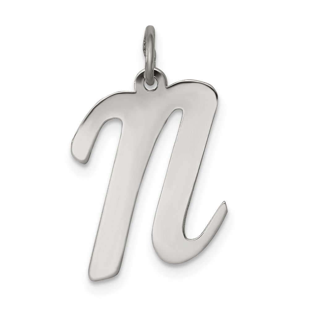Sterling Silver Rhodium-plated Script Letter N Initial Charm QC5084N