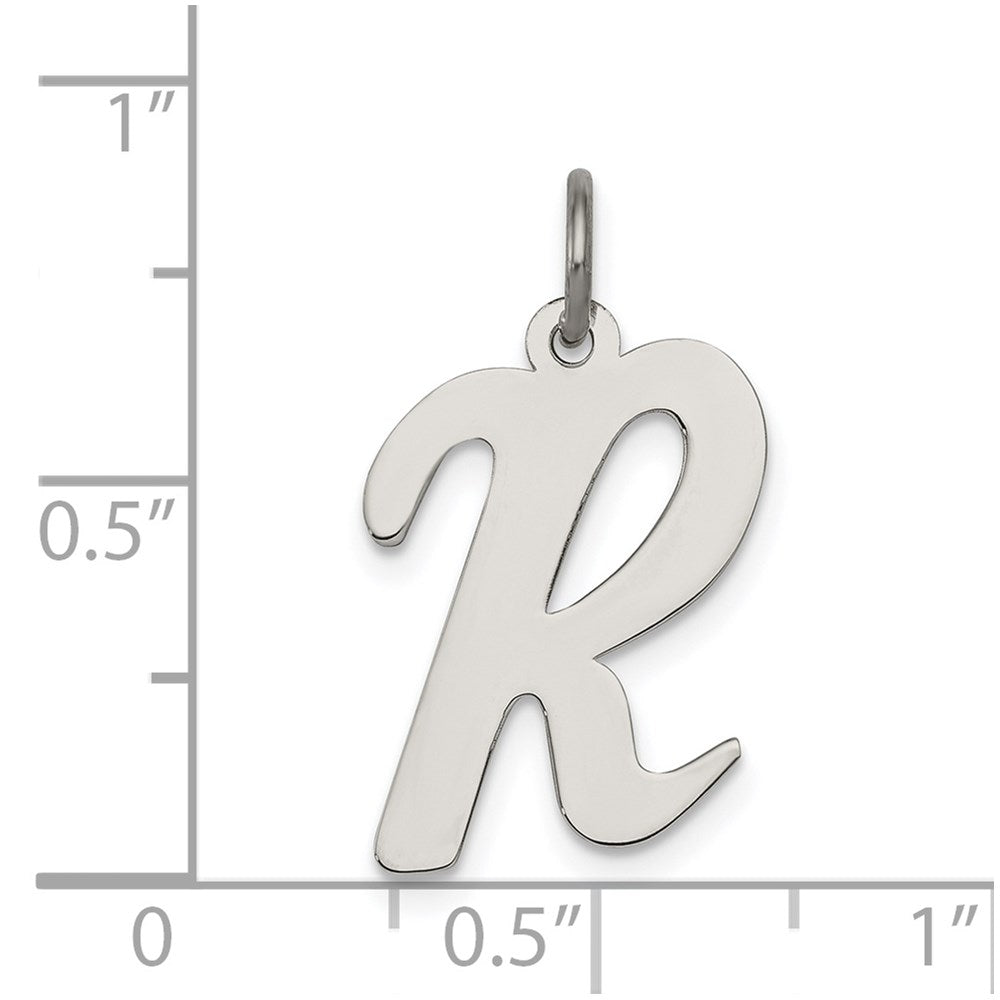 Sterling Silver Rhodium-plated Script Letter R Initial Charm QC5084R