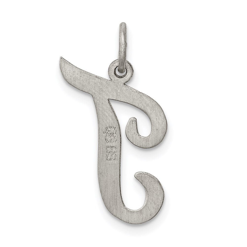 Sterling Silver Rhodium-plated Script Letter T Initial Charm QC5084T