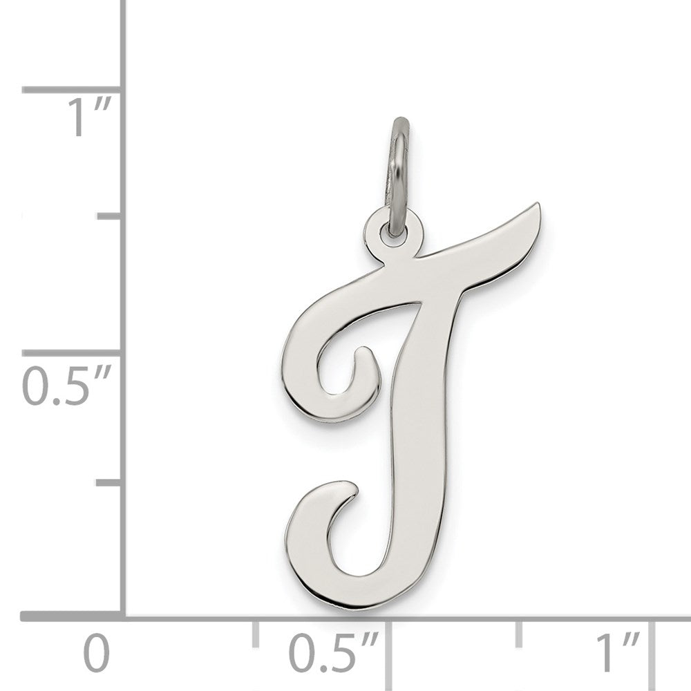 Sterling Silver Rhodium-plated Script Letter T Initial Charm QC5084T