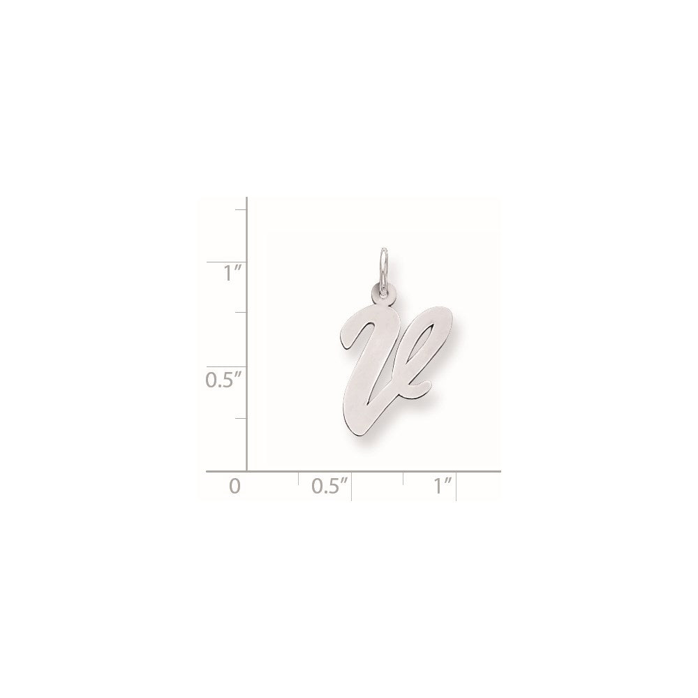Sterling Silver Rhodium-plated Script Letter V Initial Charm QC5084V