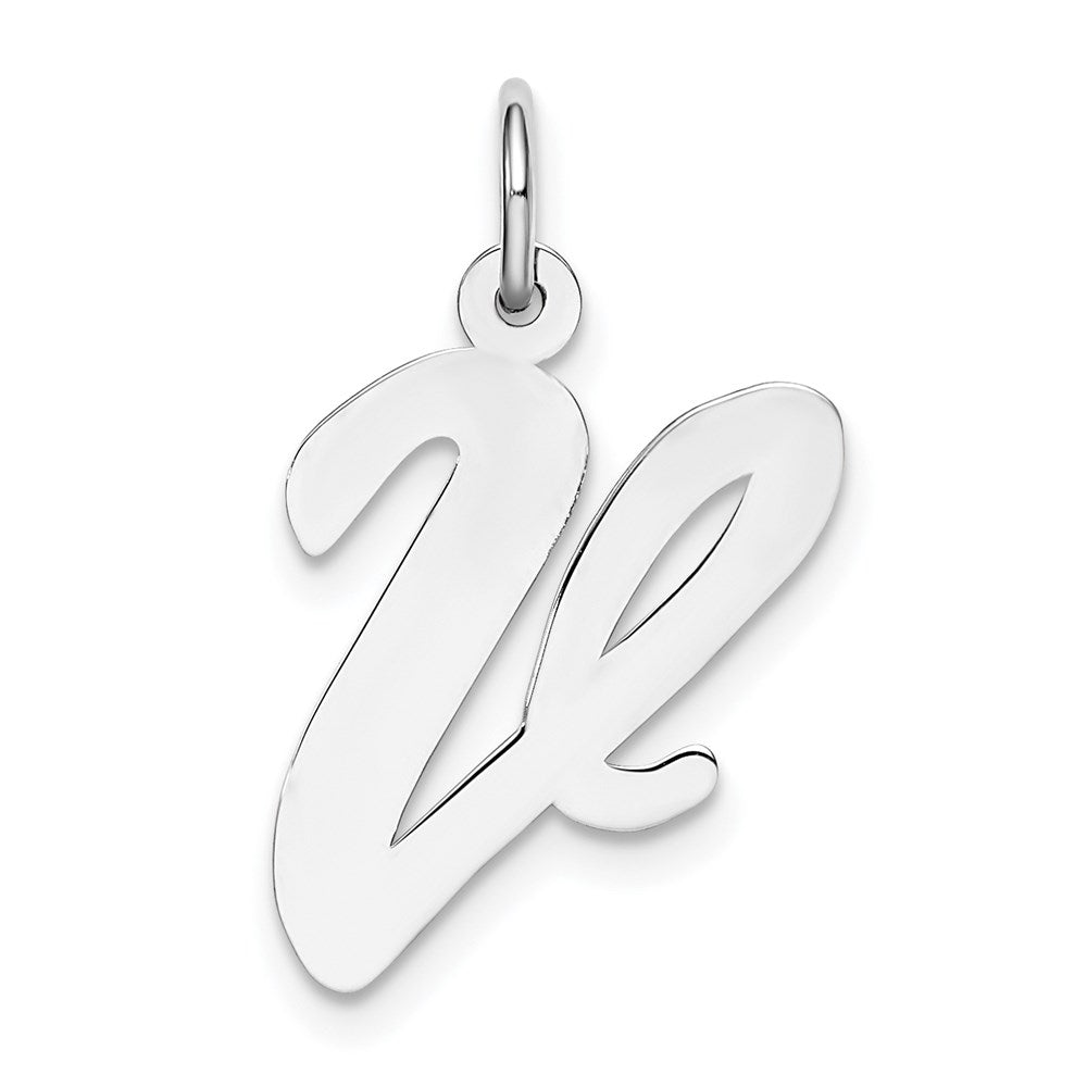Sterling Silver Rhodium-plated Script Letter V Initial Charm QC5084V