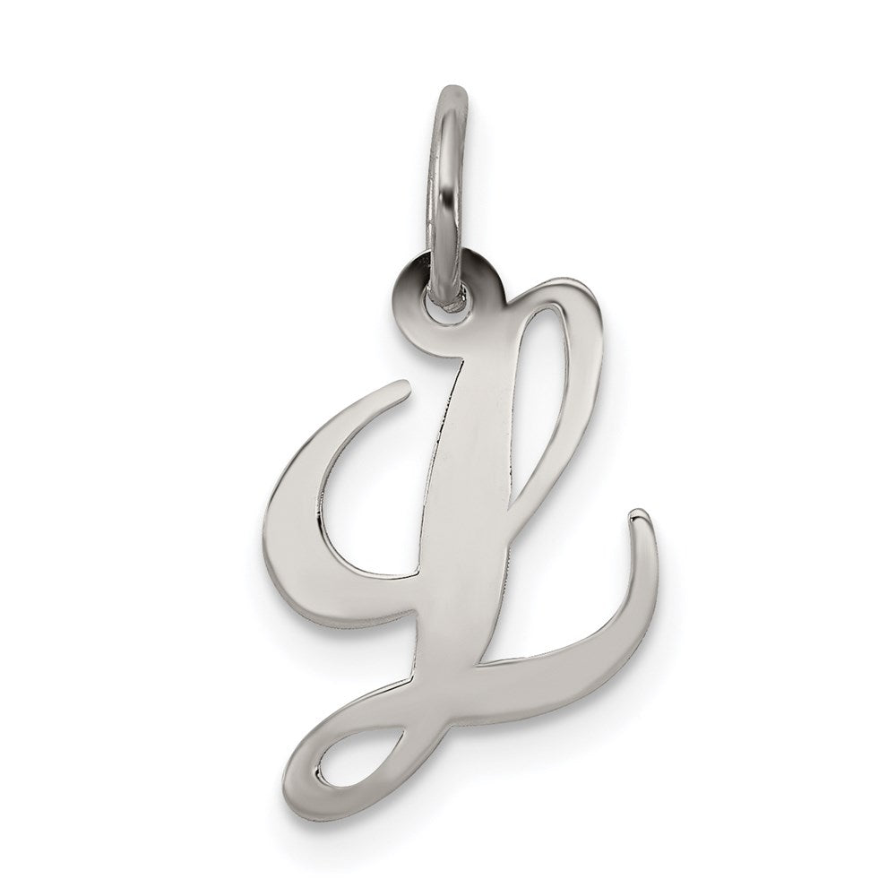 Sterling Silver Rhodium-plated Fancy Script Letter L Initial Charm QC5086L
