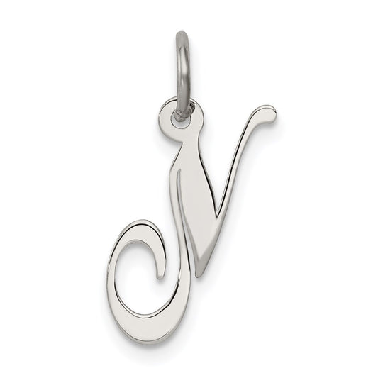 Sterling Silver Rhodium-plated Fancy Script Letter N Initial Charm QC5086N