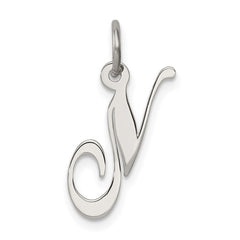Sterling Silver Rhodium-plated Fancy Script Letter N Initial Charm QC5086N