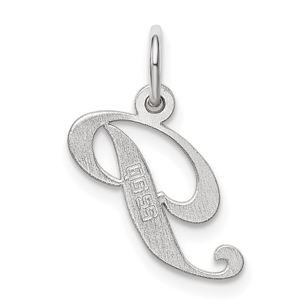Sterling Silver Rhodium-plated Fancy Script Letter P Initial Charm QC5086P