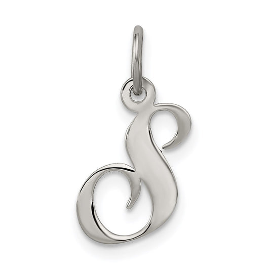 Sterling Silver Rhodium-plated Fancy Script Letter S Initial Charm QC5086S