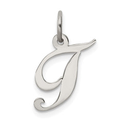 Sterling Silver Rhodium-plated Fancy Script Letter T Initial Charm QC5086T
