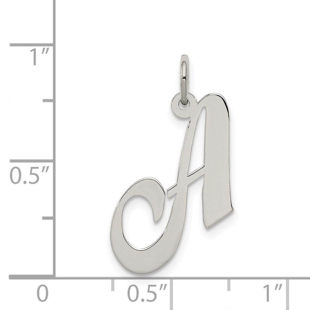 Sterling Silver Rhodium-plated Fancy Script Letter A Initial Charm QC5088A