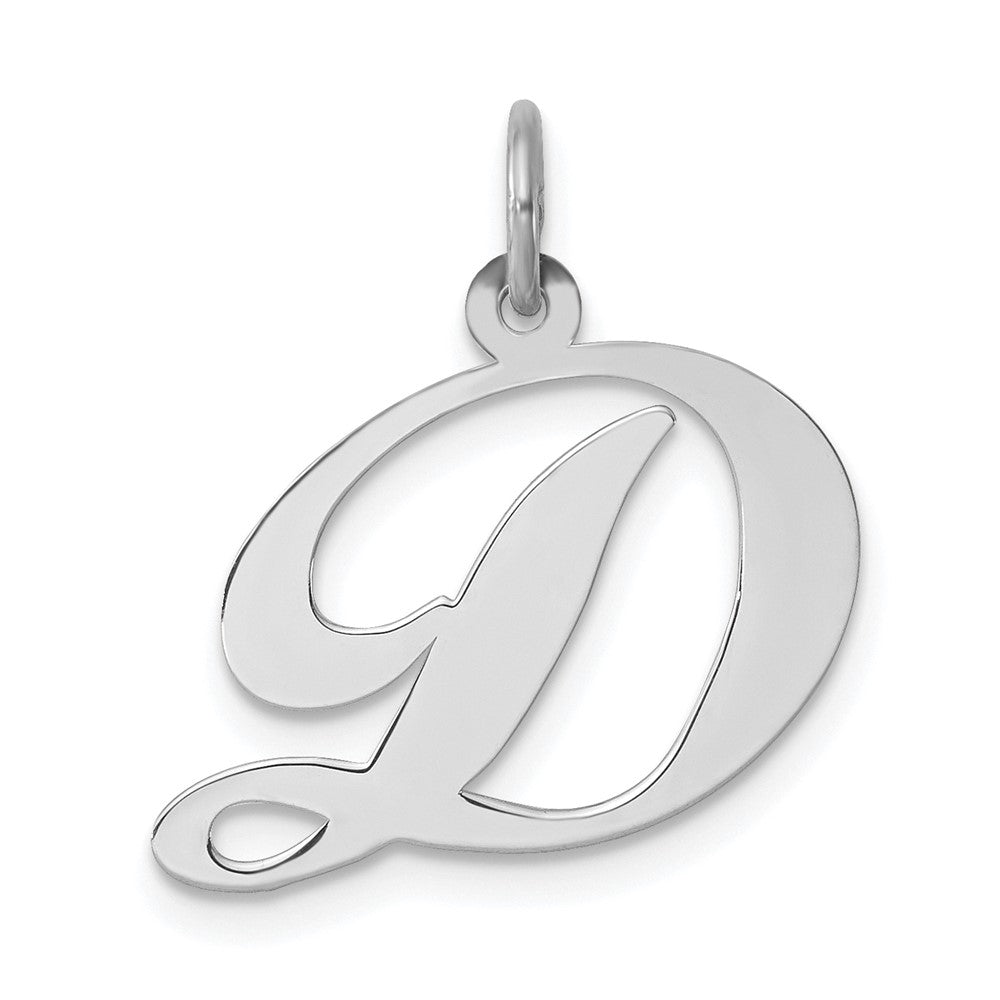Sterling Silver Rhodium-plated Fancy Script Letter D Initial Charm QC5088D