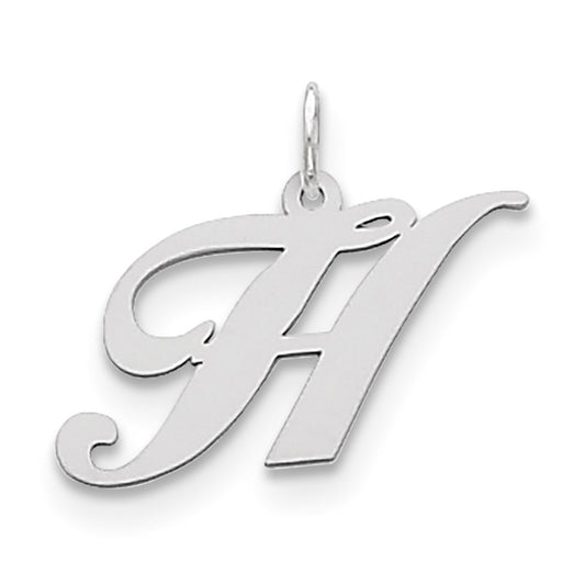 Sterling Silver Rhodium-plated Fancy Script Letter H Initial Charm QC5088H