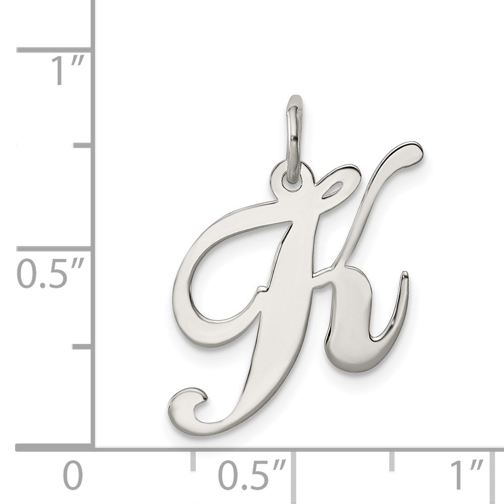Sterling Silver Rhodium-plated Fancy Script Letter K Initial Charm QC5088K