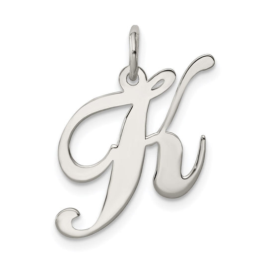 Sterling Silver Rhodium-plated Fancy Script Letter K Initial Charm QC5088K