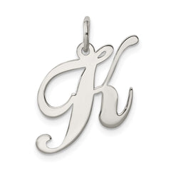 Sterling Silver Rhodium-plated Fancy Script Letter K Initial Charm QC5088K