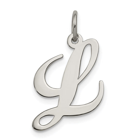 Sterling Silver Rhodium-plated Fancy Script Letter L Initial Charm QC5088L
