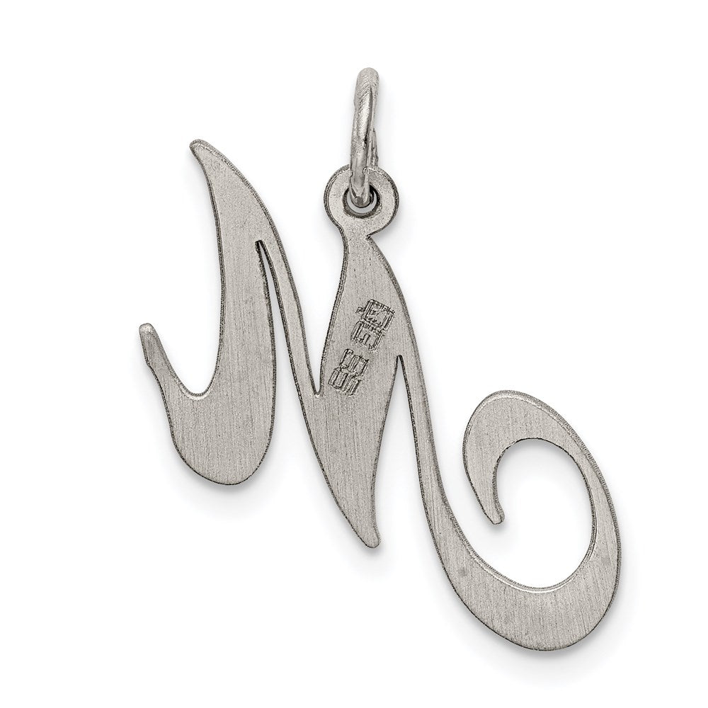 Sterling Silver Rhodium-plated Fancy Script Letter M Initial Charm QC5088M