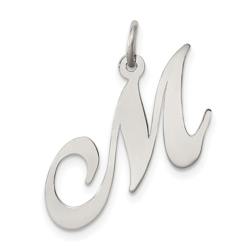 Sterling Silver Rhodium-plated Fancy Script Letter M Initial Charm QC5088M