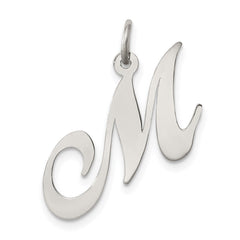 Sterling Silver Rhodium-plated Fancy Script Letter M Initial Charm QC5088M