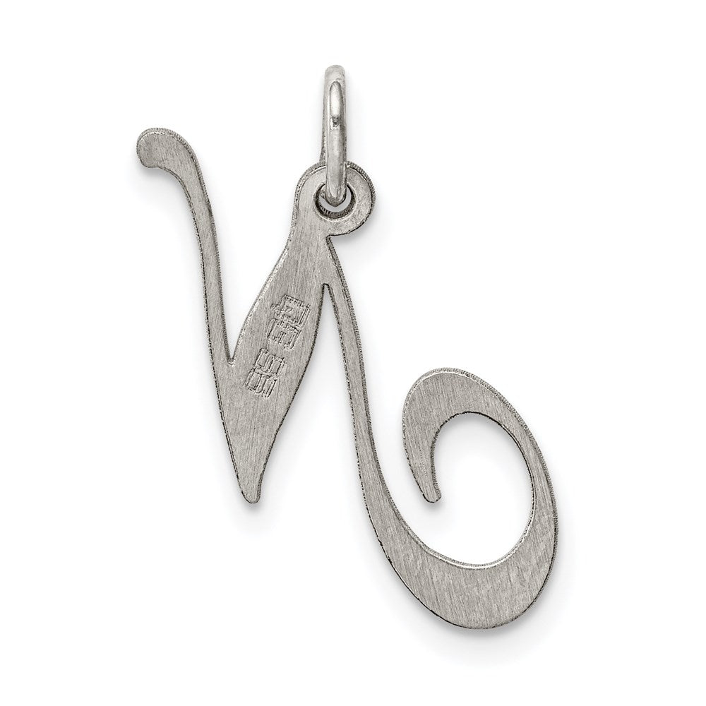 Sterling Silver Rhodium-plated Fancy Script Letter N Initial Charm QC5088N