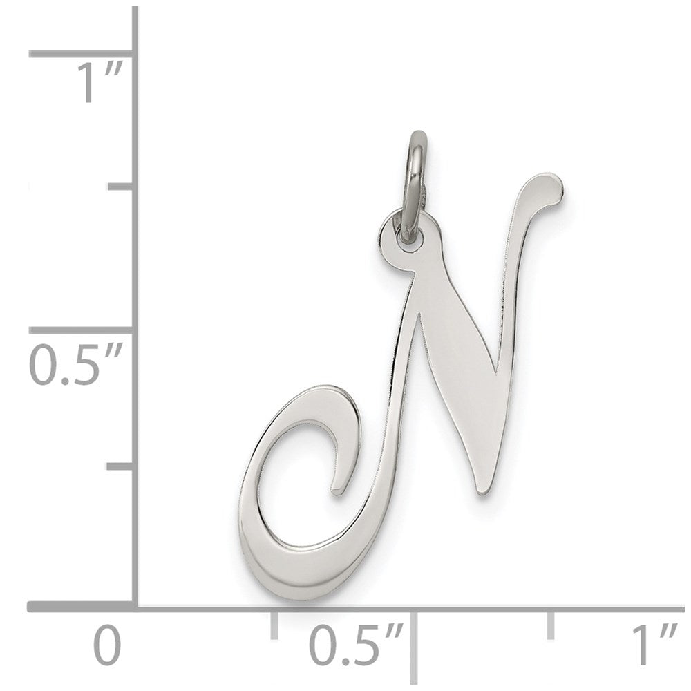 Sterling Silver Rhodium-plated Fancy Script Letter N Initial Charm QC5088N