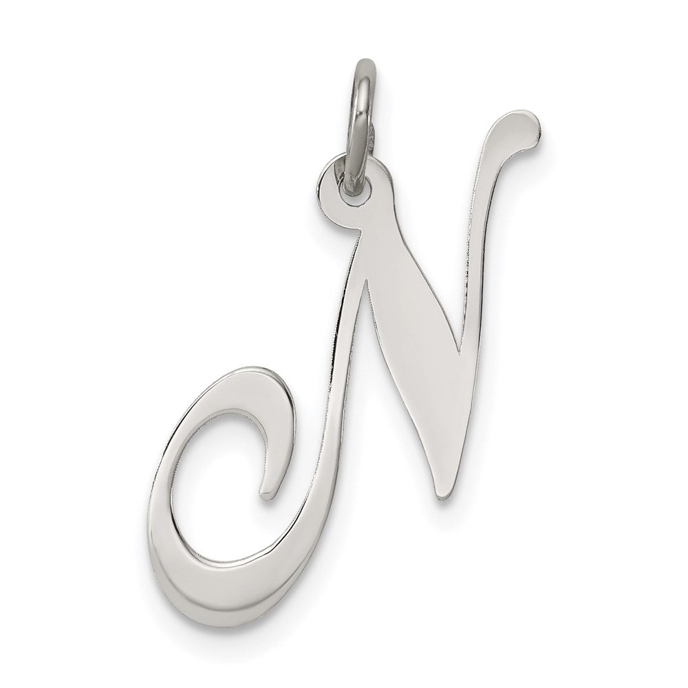 Sterling Silver Rhodium-plated Fancy Script Letter N Initial Charm QC5088N