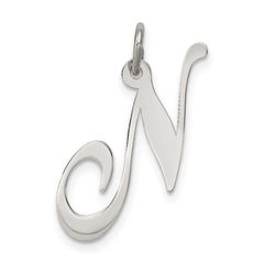 Sterling Silver Rhodium-plated Fancy Script Letter N Initial Charm QC5088N