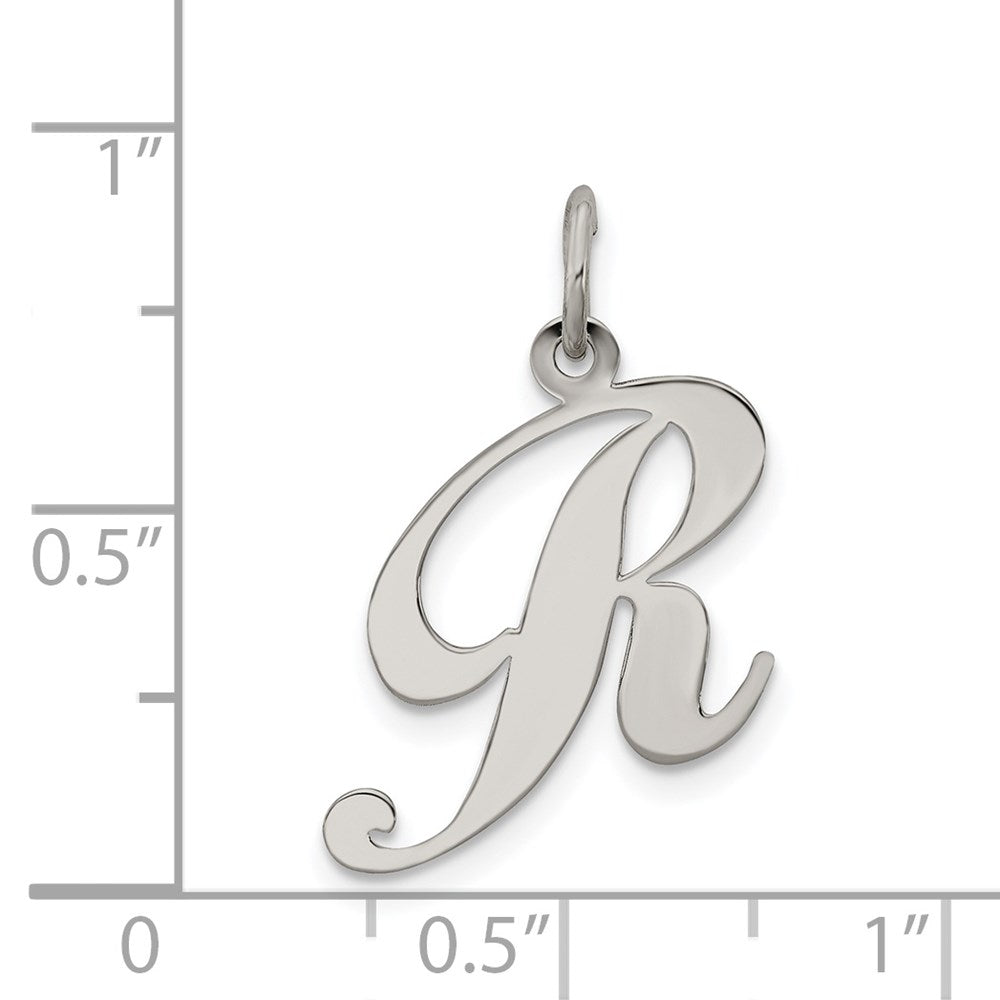 Sterling Silver Rhodium-plated Fancy Script Letter R Initial Charm QC5088R