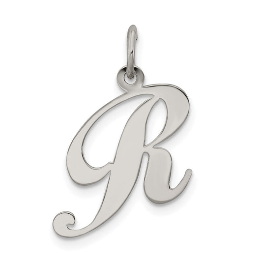 Sterling Silver Rhodium-plated Fancy Script Letter R Initial Charm QC5088R