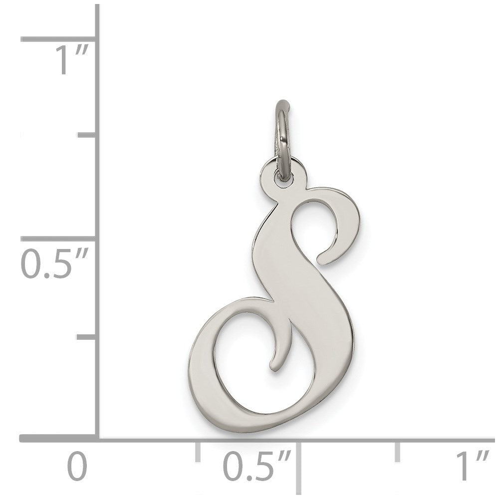 Sterling Silver Rhodium-plated Fancy Script Letter S Initial Charm QC5088S