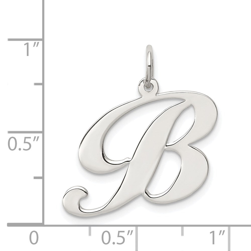 Sterling Silver Rhodium-plated Fancy Script Letter B Initial Charm QC5090B