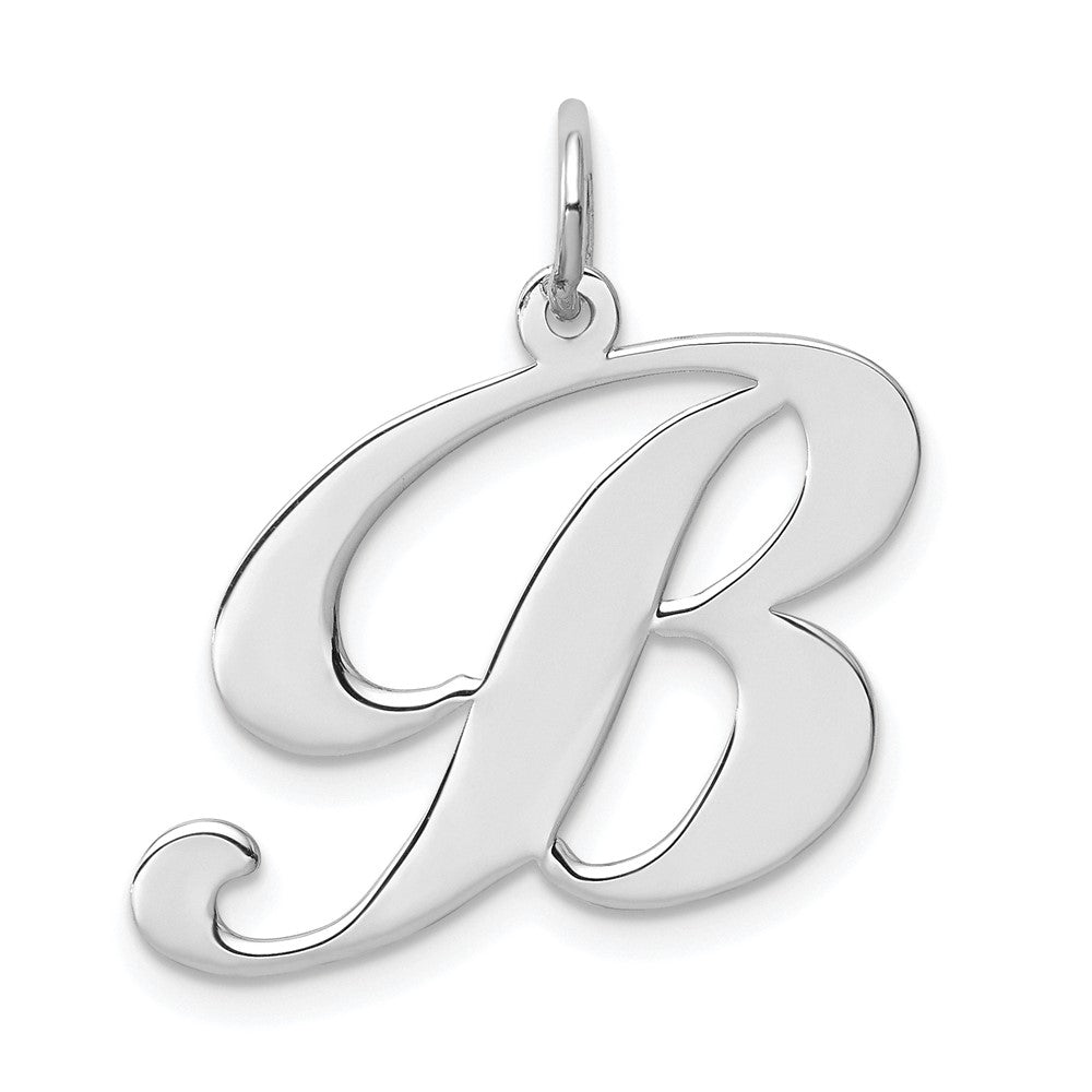 Sterling Silver Rhodium-plated Fancy Script Letter B Initial Charm QC5090B